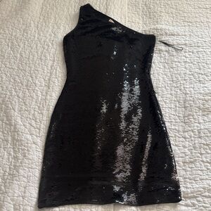 Michael Kors Black Sequin One-Shoulder Dress